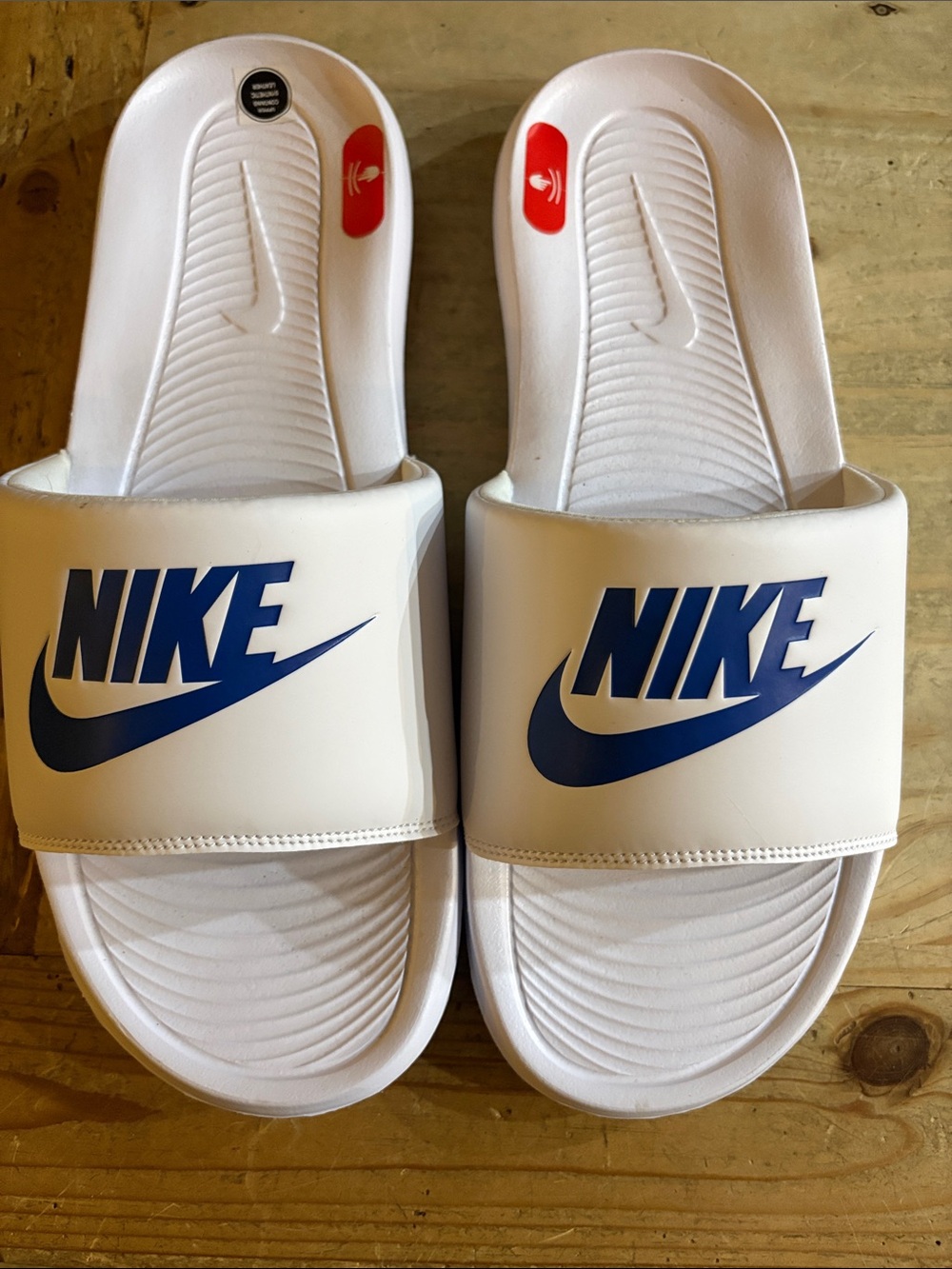 Nike White Slide Sandals with Blue Logo for Kids